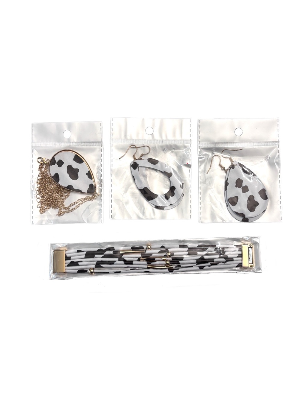 Cow Print Teardrop Jewelry Bundle Set - Black & White